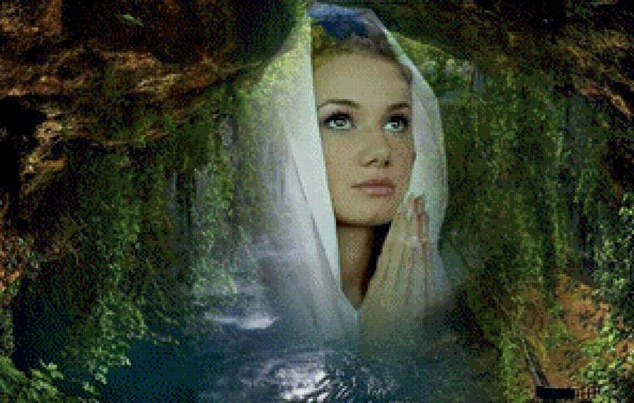 в тени ветвей - девушка, лес, иллюзия, ангел, водопад - предпросмотр