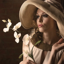 Схема вышивки «дама в шляпе с орхидеями»