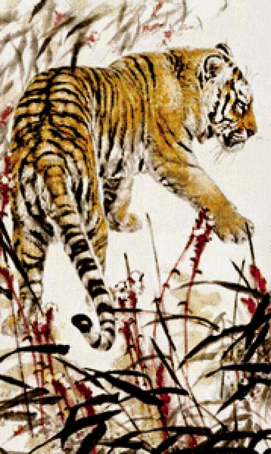 живопись Китая - восток, тигр, хищник - предпросмотр