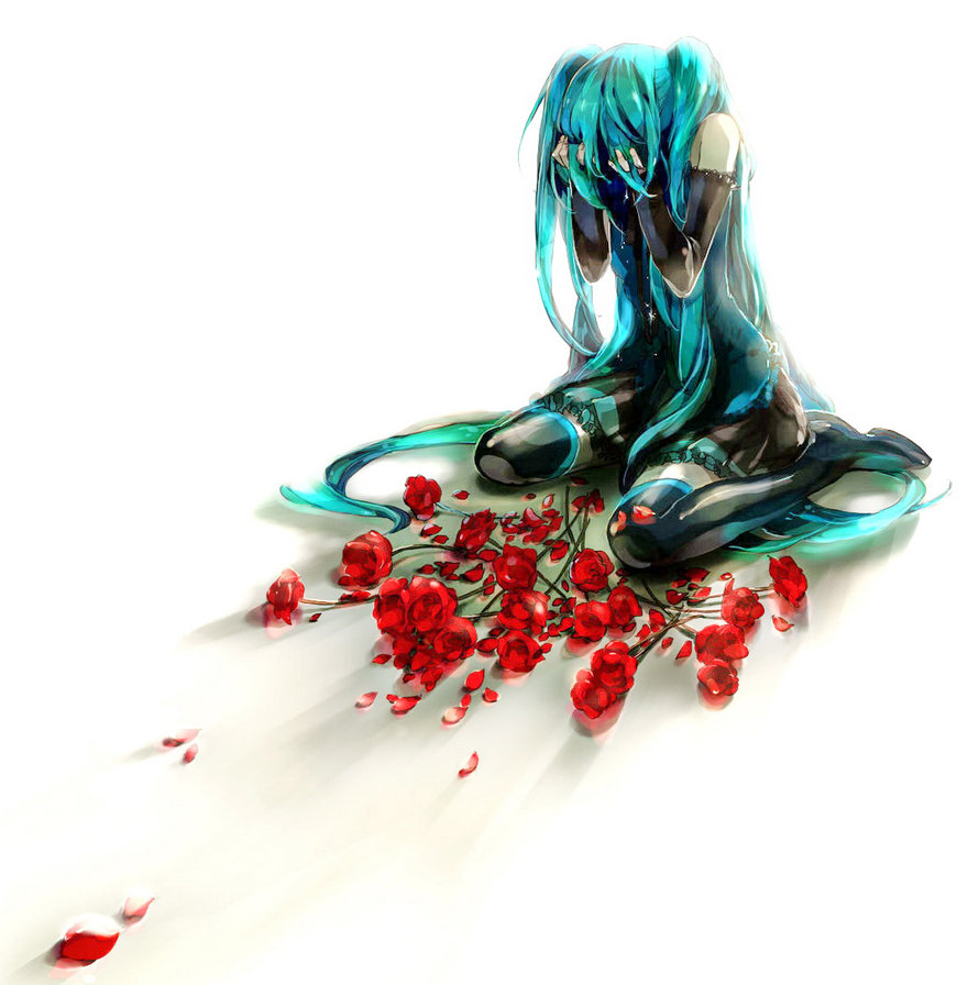 печаль - цветы, живопись, картина, букет, роза, девушка, розы, женщина, аниме - оригинал
