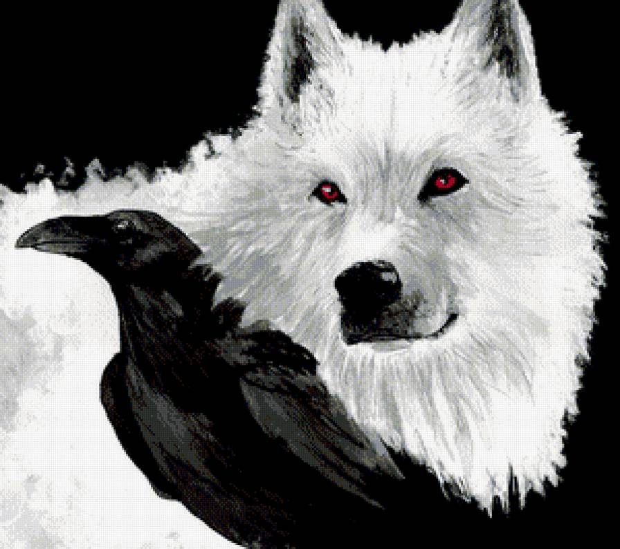 волк и ворон - хищник, глаза, живопись - предпросмотр