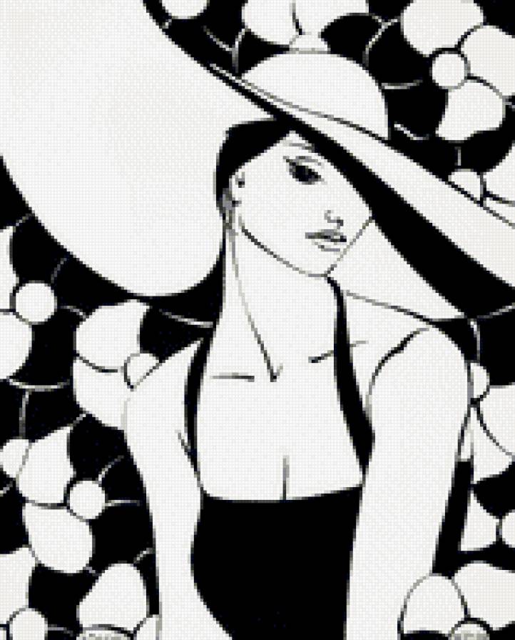 дама в шляпе - силуэт, девушка, монохром - предпросмотр