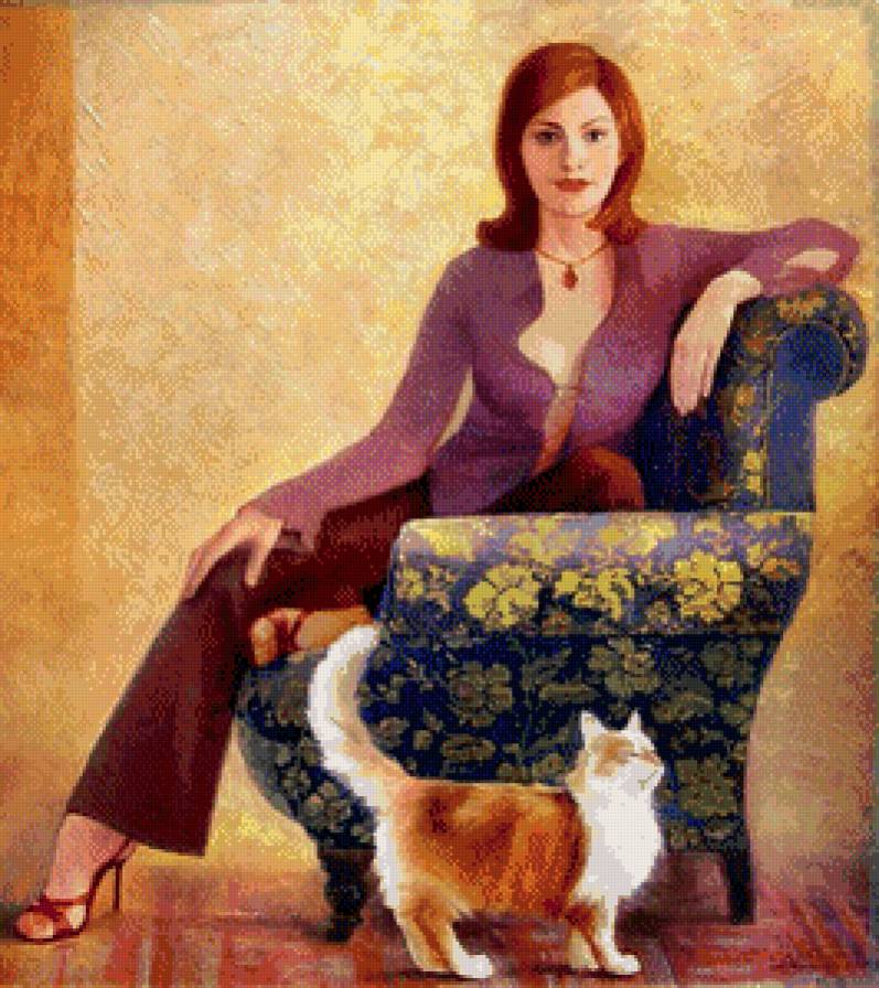 Женщина с кошкой - кошки, девушка, животные - предпросмотр