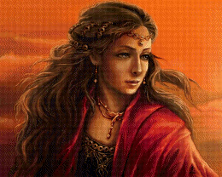 Девушка средневековья - девушка, фэнтези, красавица, дама - предпросмотр