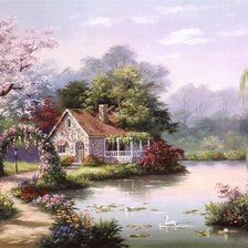 Схема вышивки «Домик у озера»