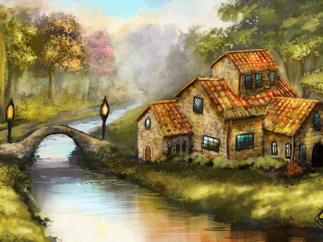 Домик - пейзаж - оригинал