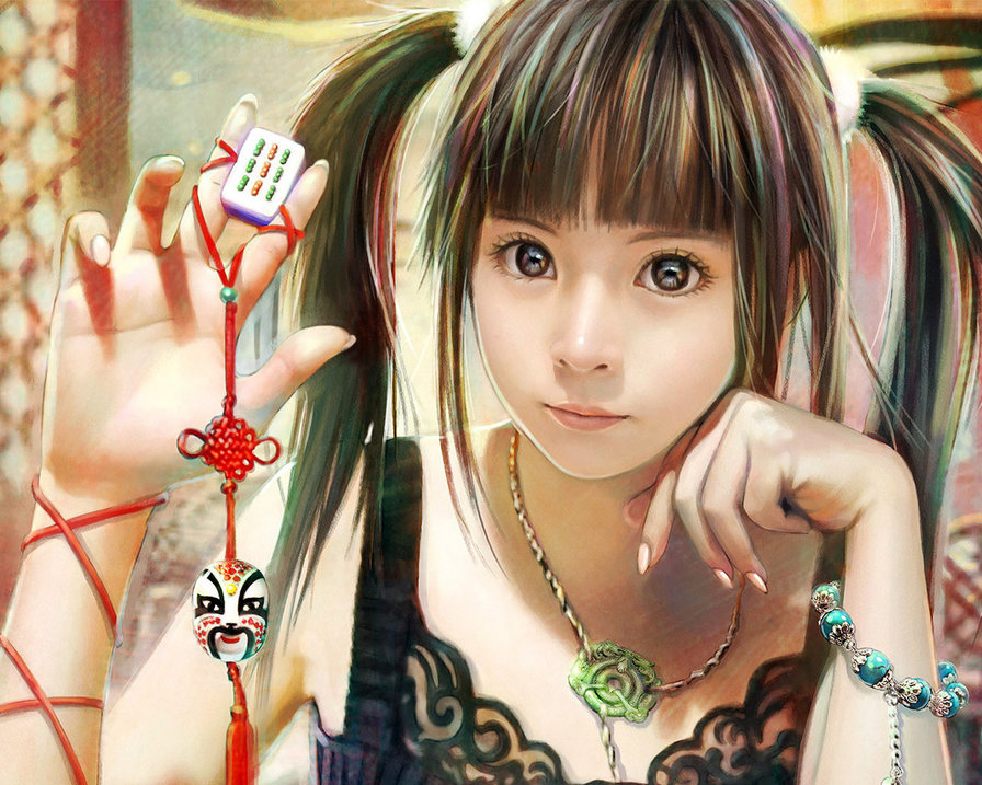 С оберегом - портрет, девушка, япония - оригинал