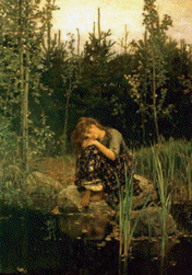 Алёнушка - сказка, озеро, лес, дети, берег, девочка - предпросмотр