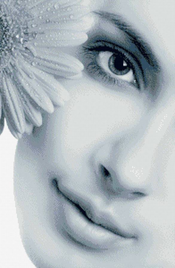 девушка с цветком - лицо, глаза, монохром, черно-белое - предпросмотр