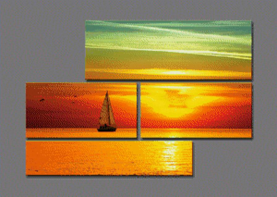триптих закат - солнце, парус, море - предпросмотр