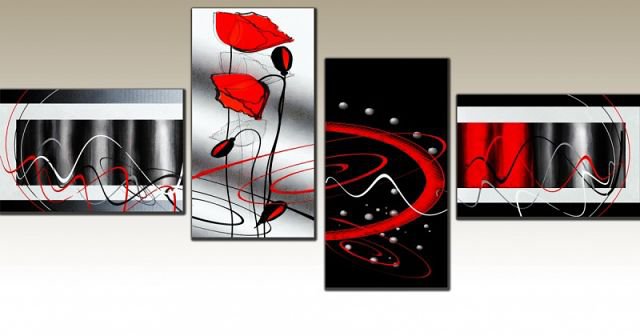 триптих маки - красота, абстракция, цветок, триптих - оригинал