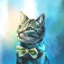 Оригинал схемы вышивки «котёнок с синим бантом» (№509778)