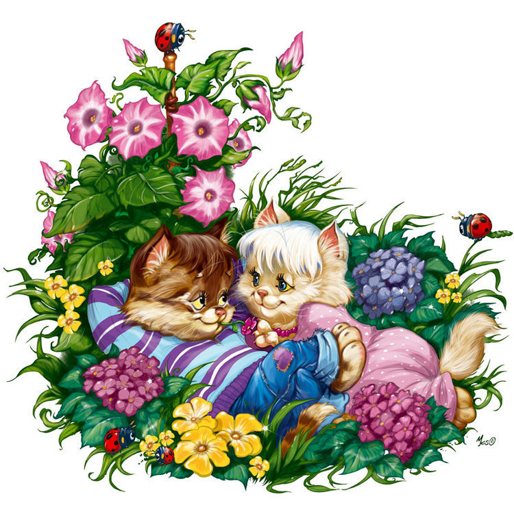 котята в саду - животные - оригинал