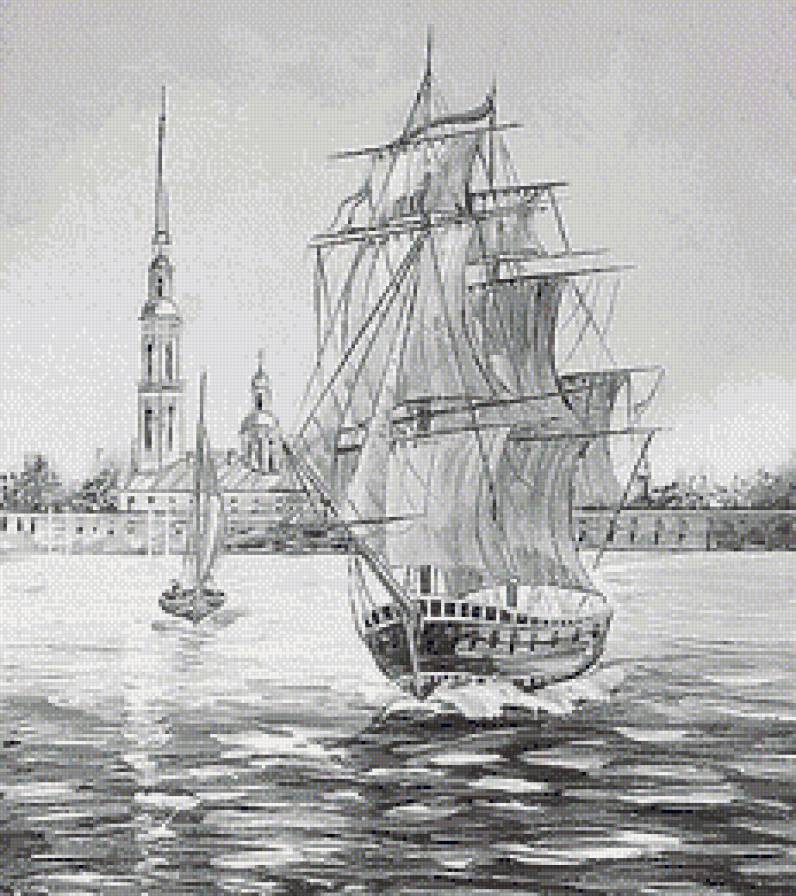 Попутных ветров - монохром, пейзаж, парусник, море - предпросмотр