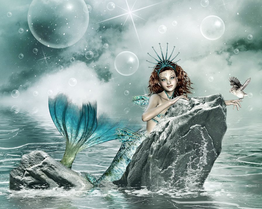 Русалка - сказка, птичка, девушка, вода - оригинал