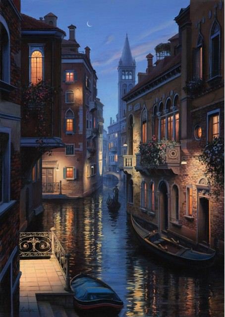 Венеция ночью - вода, венеция, город - оригинал