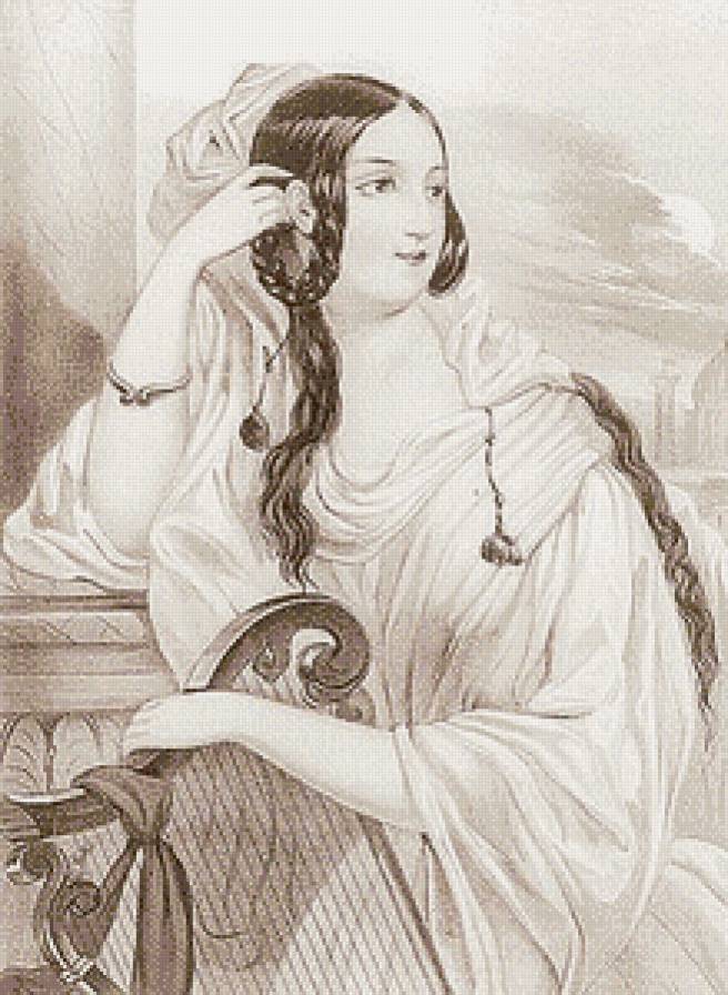 Женский образ (карандаш) - живопись, монохром, ретро, женщина, сепия, люди, дама - предпросмотр