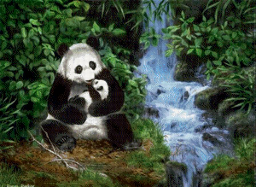 Мамочка - водопад, пейзаж, медведи, животные - предпросмотр