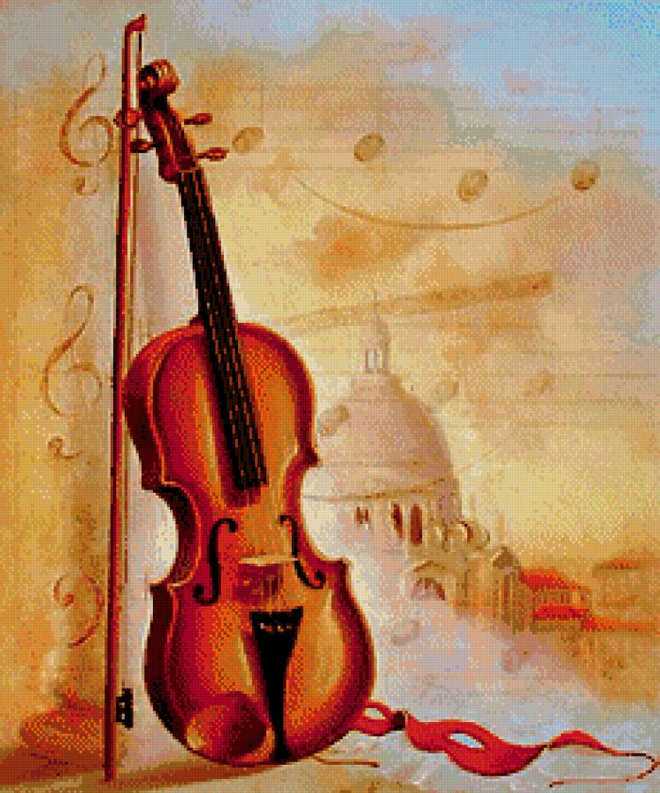 музыка Венеции - скрипка, ноты, замок, маска, дом, живопись - предпросмотр