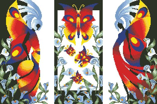 триптих цветные бабочки - феи, бабочки, триптих, красочно - оригинал