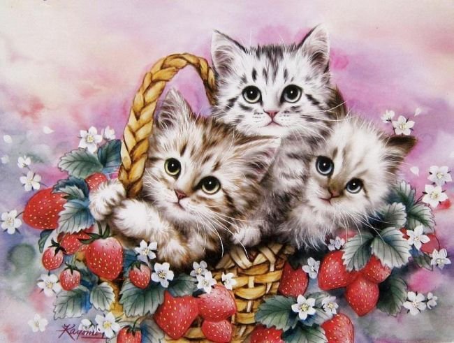Котята в корзинке - животные, кошки, котята - оригинал