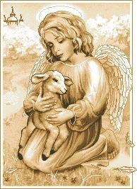 ангел с козленком - козленок, ангел, монохром - оригинал