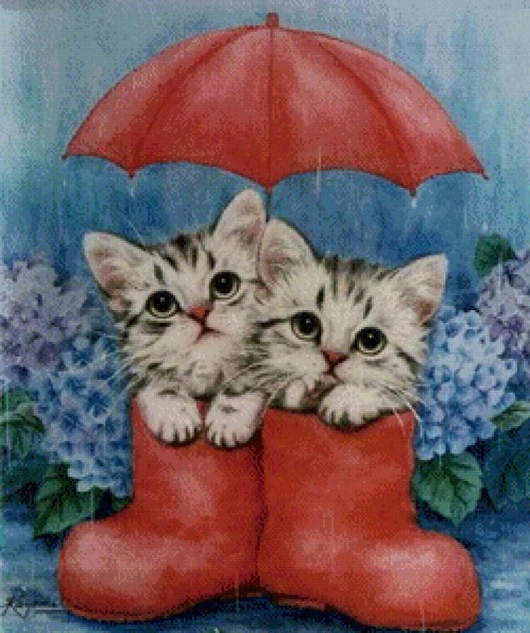Под зонтом - кошки, животные, котята - предпросмотр