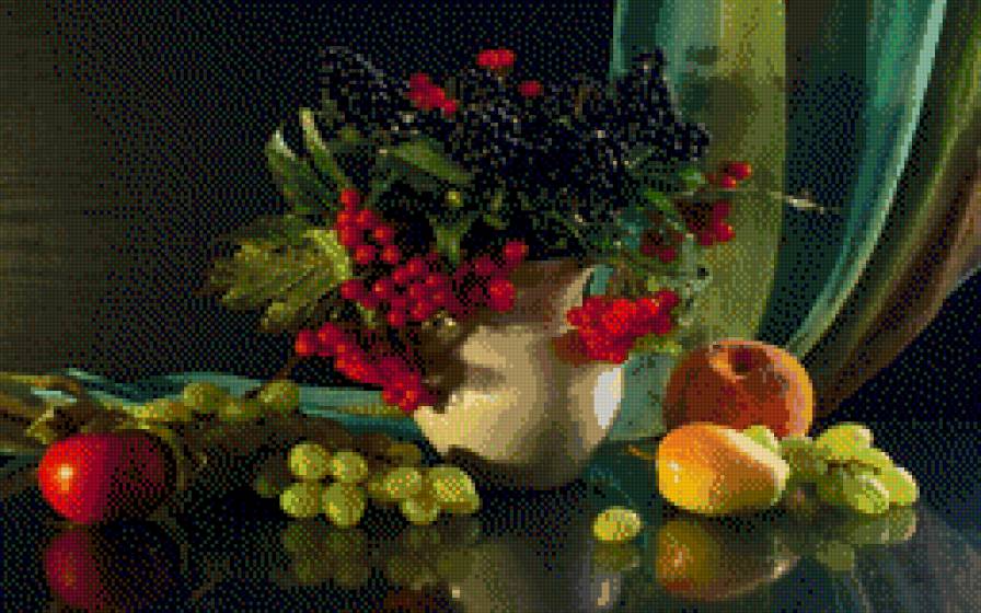 Ваза с черемухой - натюрморт - предпросмотр