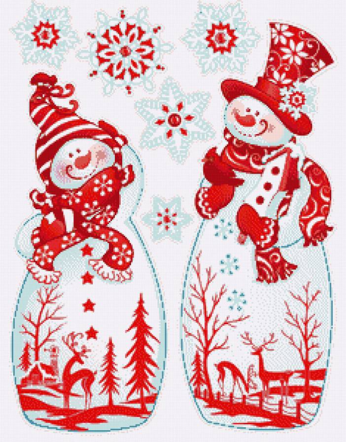 парочка - снеговик, зима - предпросмотр