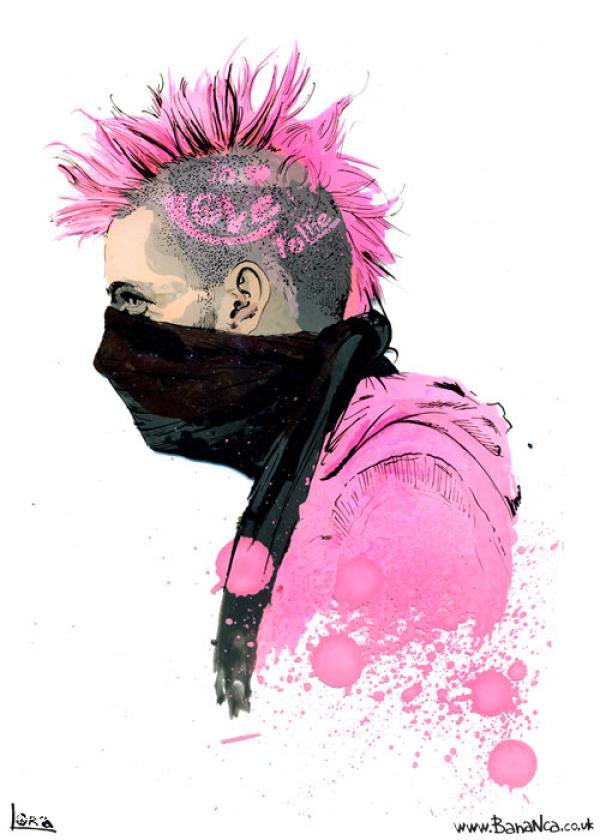 Панк - розовый, музыка, парень, панк, арт - оригинал