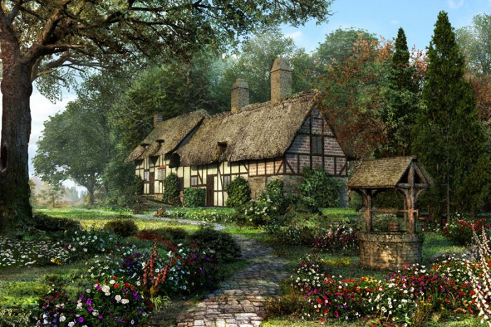 Домик - пейзаж - оригинал