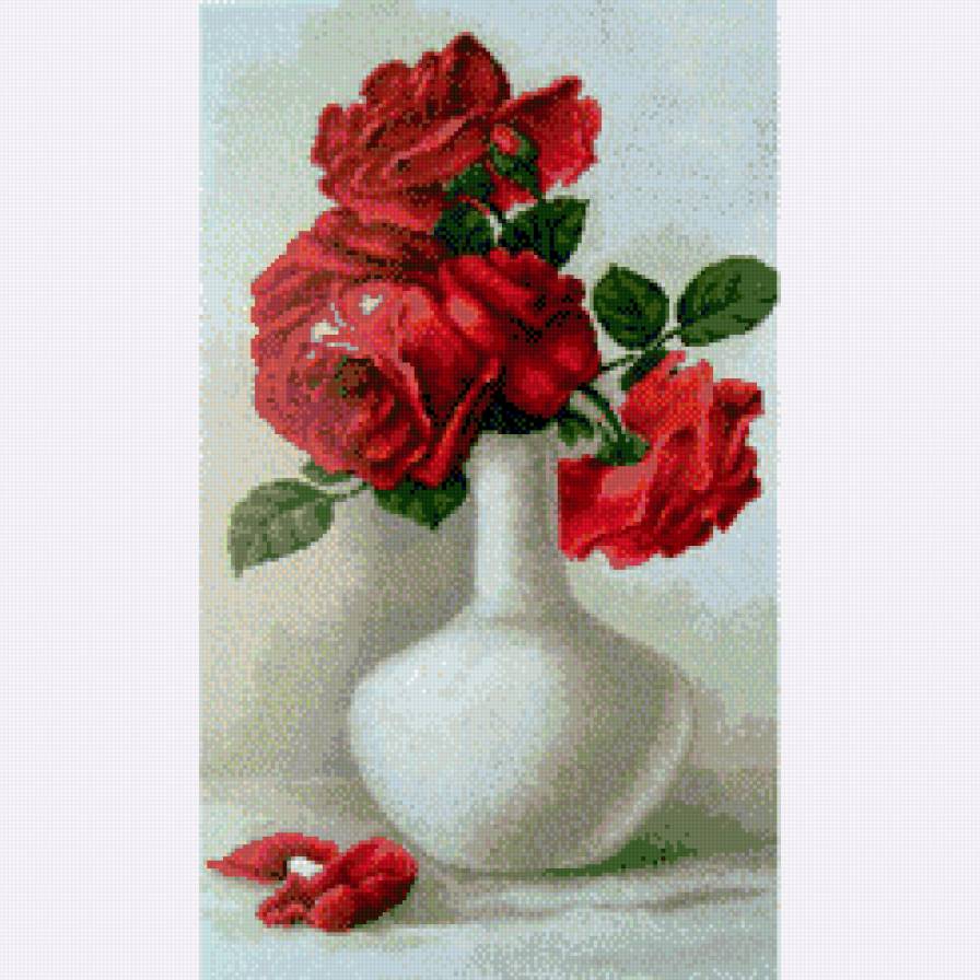 Красные розы - цветы, розы, ваза, букет - предпросмотр