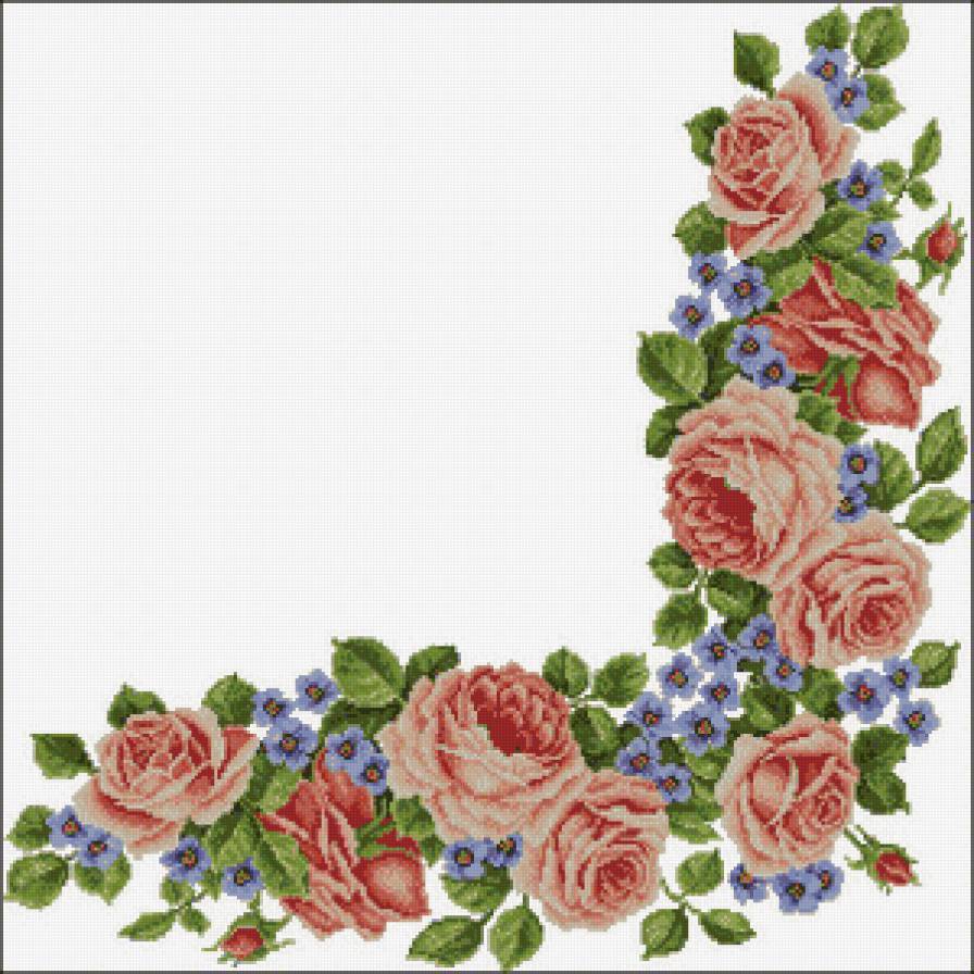 гирлянда угол - цветы, розы.незабудки.подушка, гирлянда - предпросмотр