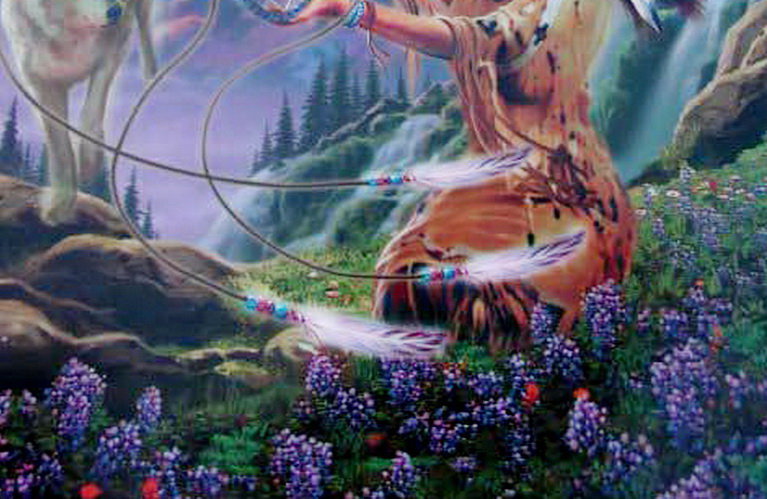 ловец снов часть 2 - волк, гора, женщина, природа, цветы, фэнтези, картина, девушка, живопись - оригинал