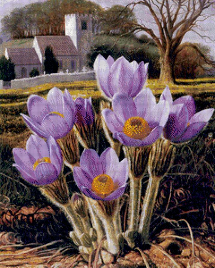 весна пришла - природа, дом, картина, дерево, цветы, первоцвет, живопись - предпросмотр