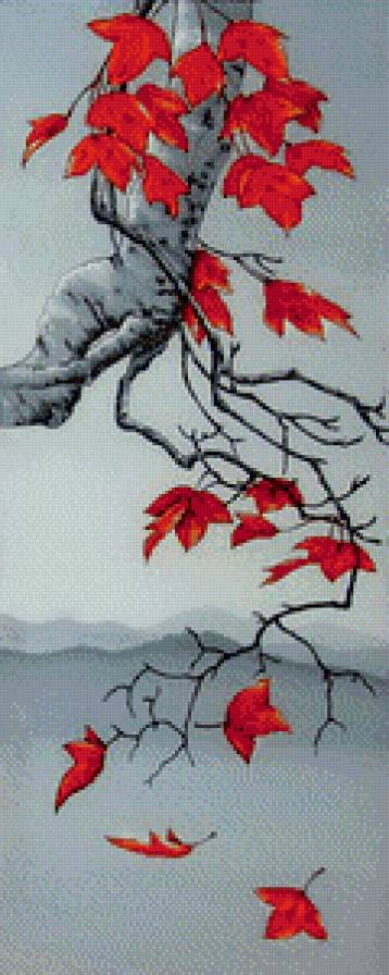 красный клен - япония, живопись, ветка, дерево, панно, восток, листья, осень, китай - предпросмотр