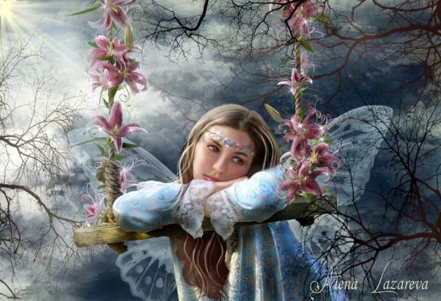 качели - дева.нимфа, лес, весна.девушка.качели - оригинал