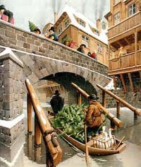 везут елочку.. - город, мост, канун, лодка, елка, живопись - оригинал