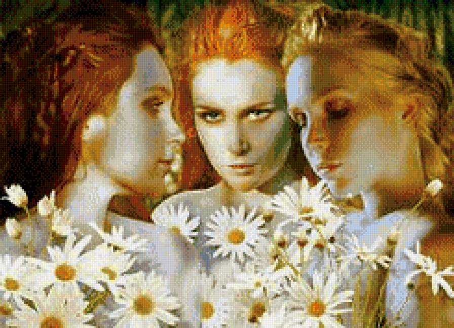 три грации - ромашки, люди, мифы, женский образ, живопись, девушка - предпросмотр