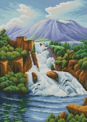 пейзаж с водопадом - горы, природа, пейзаж, водопад - оригинал