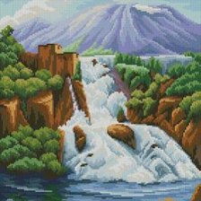 Схема вышивки «пейзаж с водопадом»