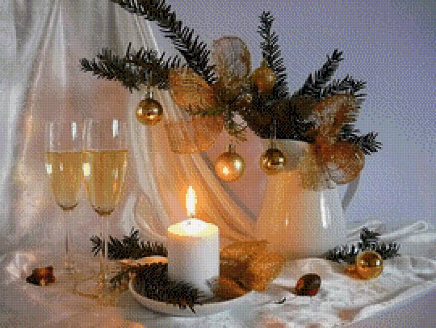 Новогоднее настроение - новый год, свеча, шампанское, бокал, романтика, праздник - предпросмотр