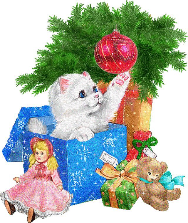 Новогодний подарок - котенок, праздник, елка, подарок, новый год - оригинал
