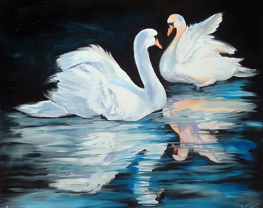 Парочка - пара, лебеди, птицы - оригинал