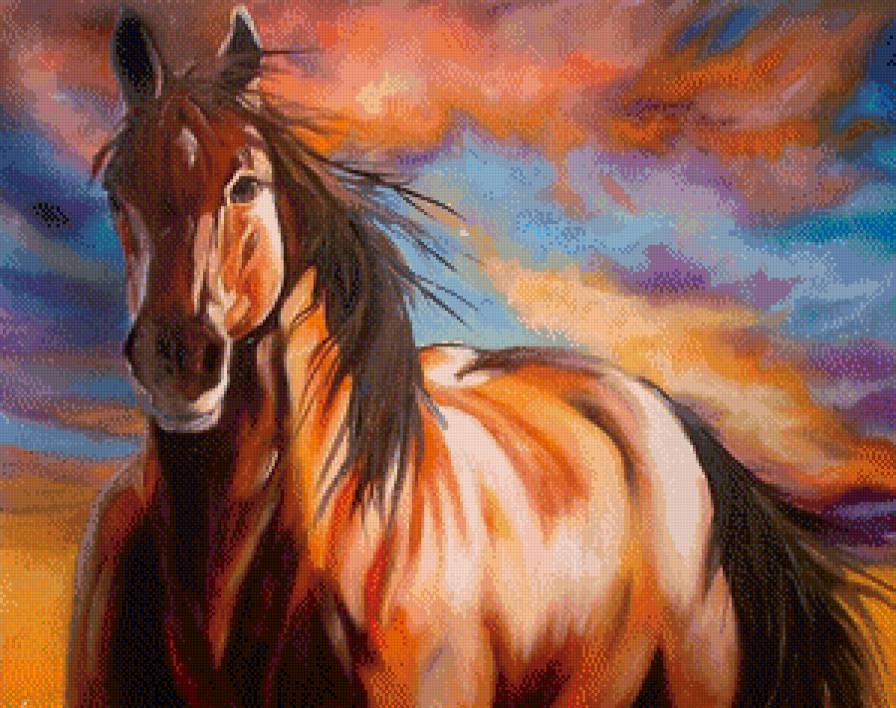 На закате - лошади, животные, кони, закат - предпросмотр