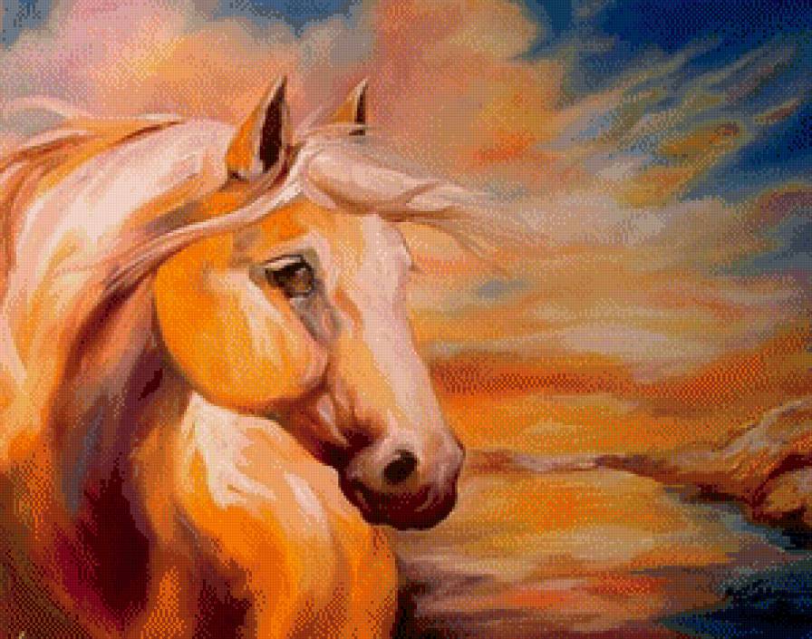 На фоне заката - кони, закат, животные, лошади - предпросмотр