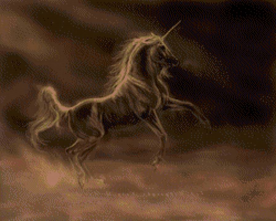 единорог монохром - монохром, лошади, чорнобелое, животные, кони, единороги - предпросмотр