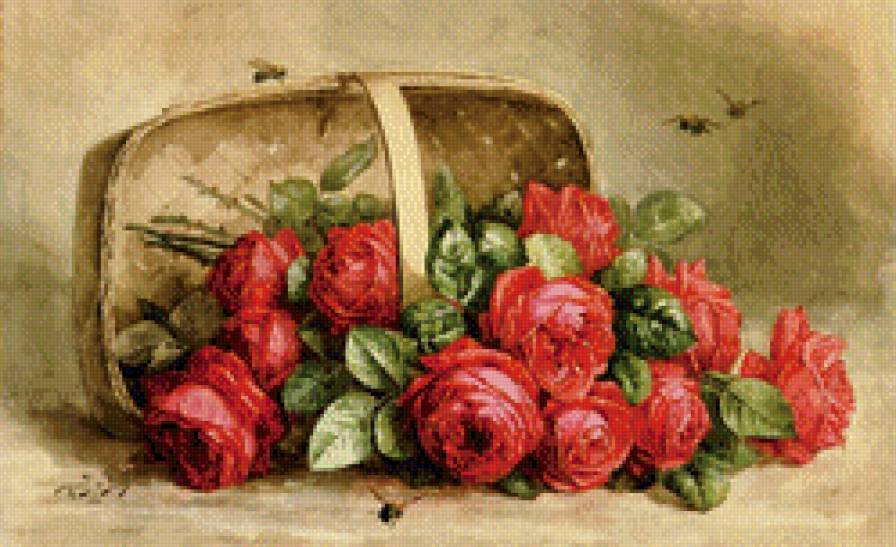 розы лангре - розы, цветы, шмель.пчела.букет, охапка цветов, корзинка - предпросмотр