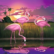 Схема вышивки «Фламинго на закате»