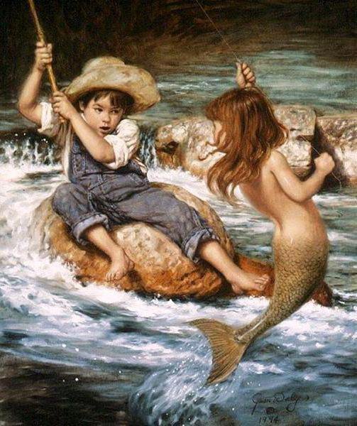 рыбачок - вода, море, русалочка, берег, сказка, миф, рыбак, девочка, мальчик - оригинал